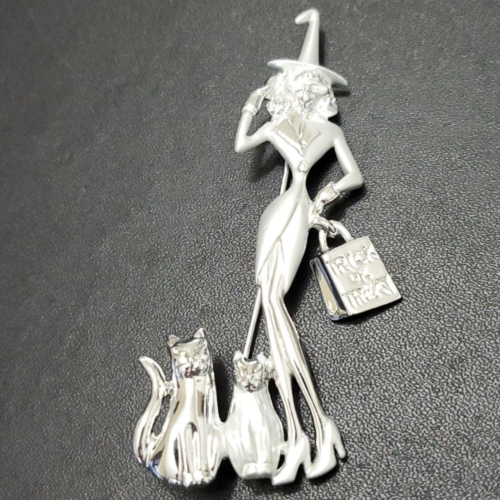 AJC silver tone witch brooch